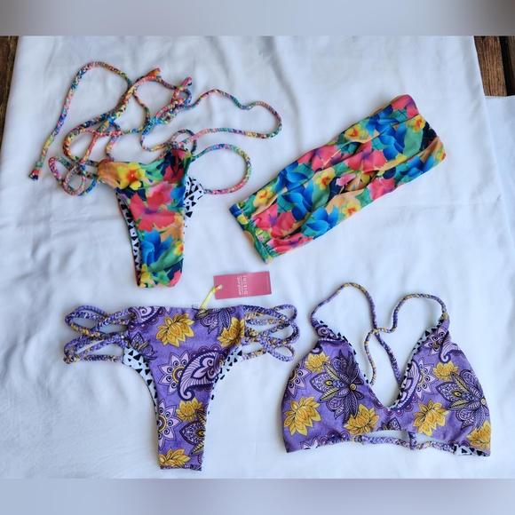 NWT Moana Bikini SET of TWO 2 Colorful Summer 4 pieces 2 Tops 2 Bottoms Size L - Picture 2 of 10